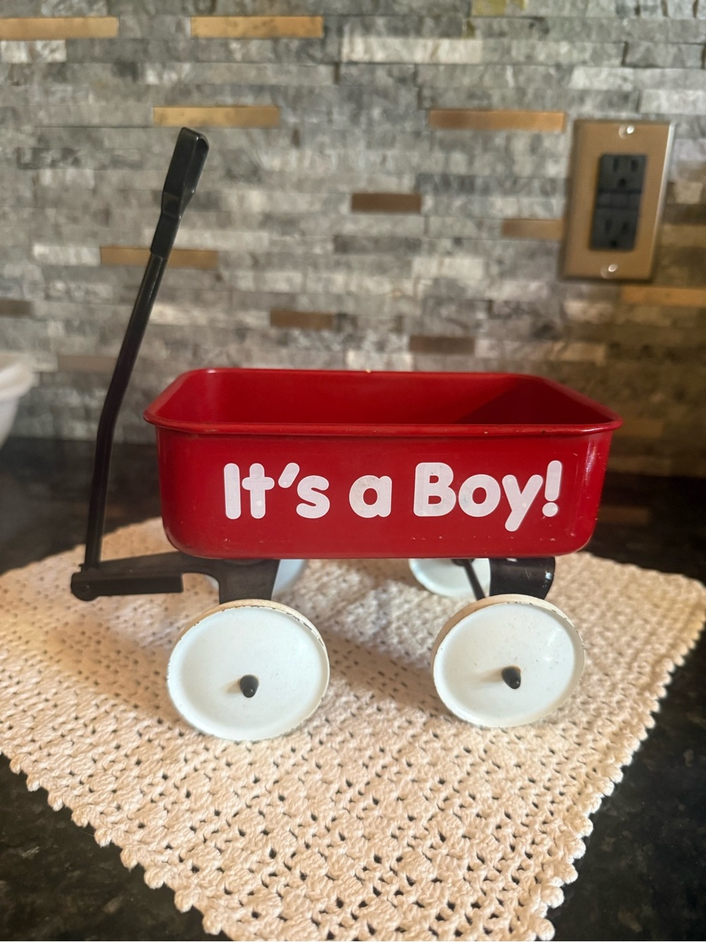 Red Kids Toy Wagon with "It's a Boy!" Lettering